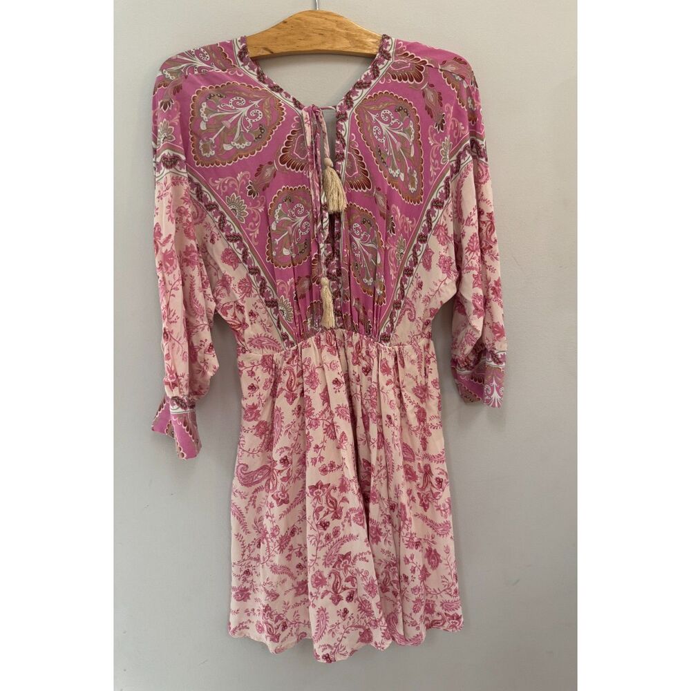 Fourteen & 9 Boho Floral Mini Dress Pink Paisley Tassel Small